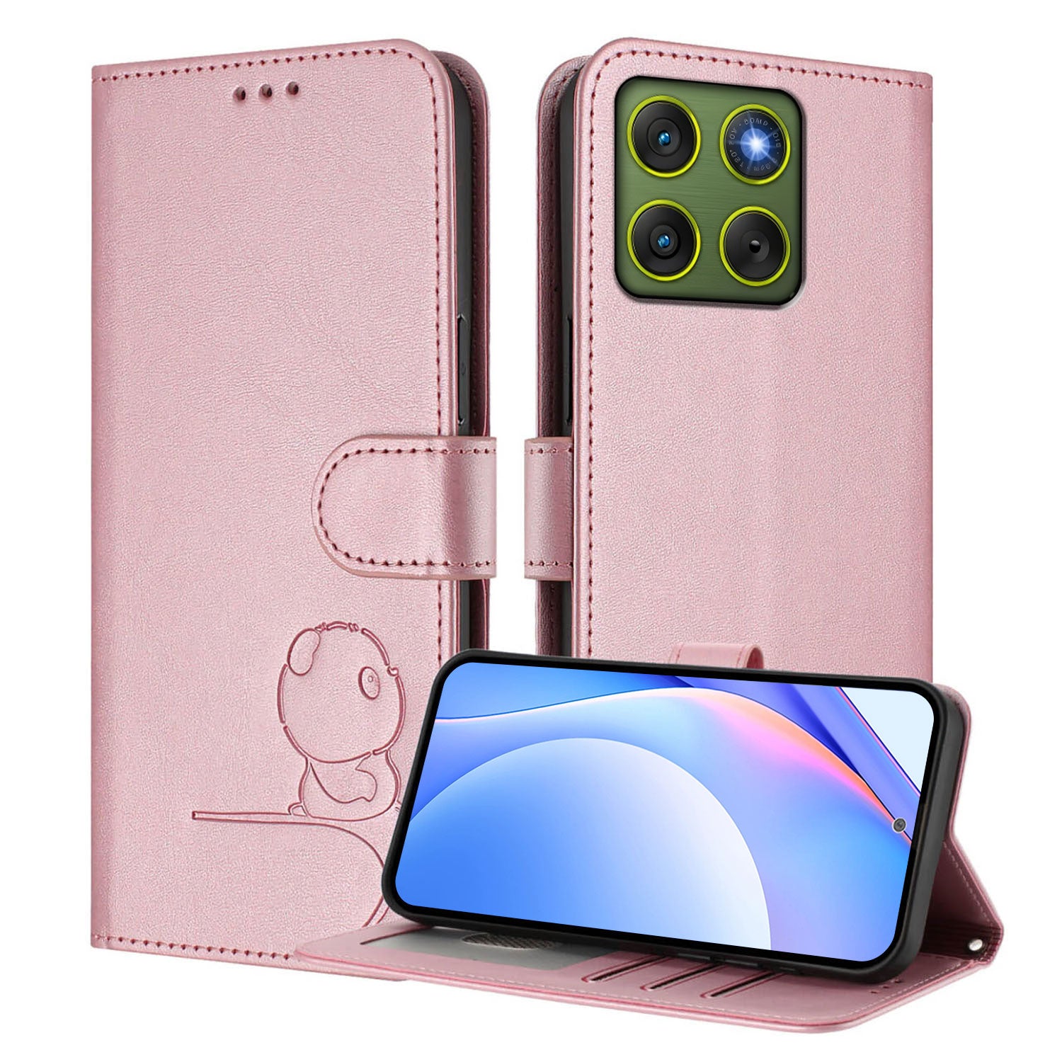 For Motorola Edge 70 5G Case Panda Imprint RFID Blocking Wallet Leather Phone Cover with Wrist Strap - Pink