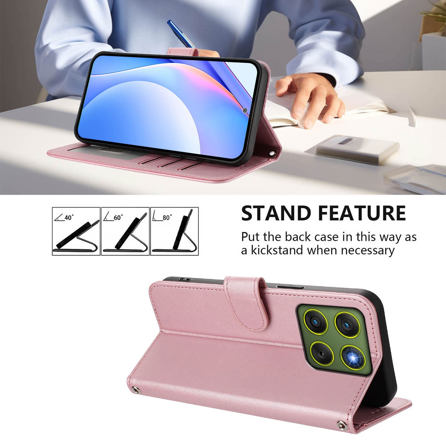 For Motorola Edge 70 5G Case Panda Imprint RFID Blocking Wallet Leather Phone Cover with Wrist Strap - Pink