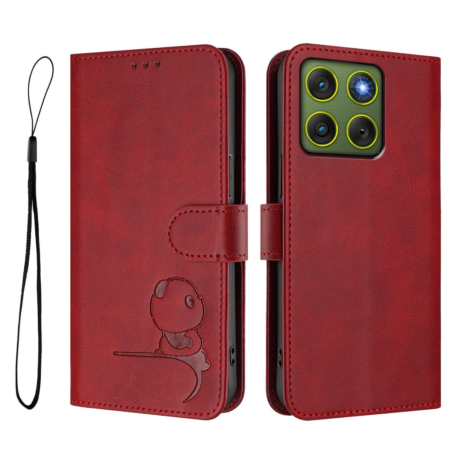 For Motorola Edge 70 5G Case Panda Imprint RFID Blocking Wallet Leather Phone Cover with Wrist Strap - Wine Red