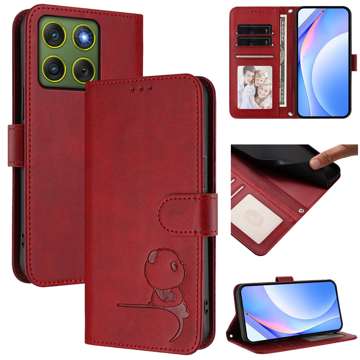 For Motorola Edge 70 5G Case Panda Imprint RFID Blocking Wallet Leather Phone Cover with Wrist Strap - Wine Red
