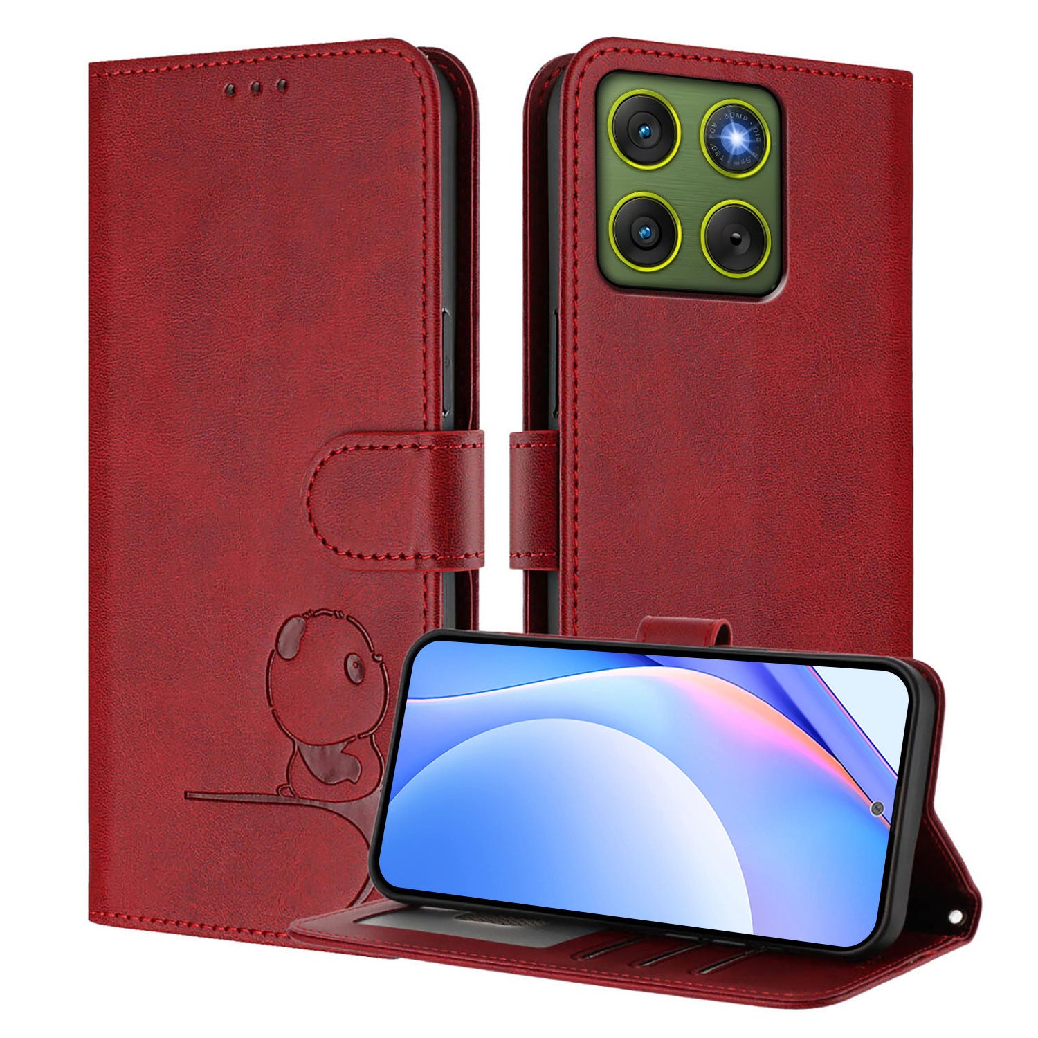 For Motorola Edge 70 5G Case Panda Imprint RFID Blocking Wallet Leather Phone Cover with Wrist Strap - Wine Red