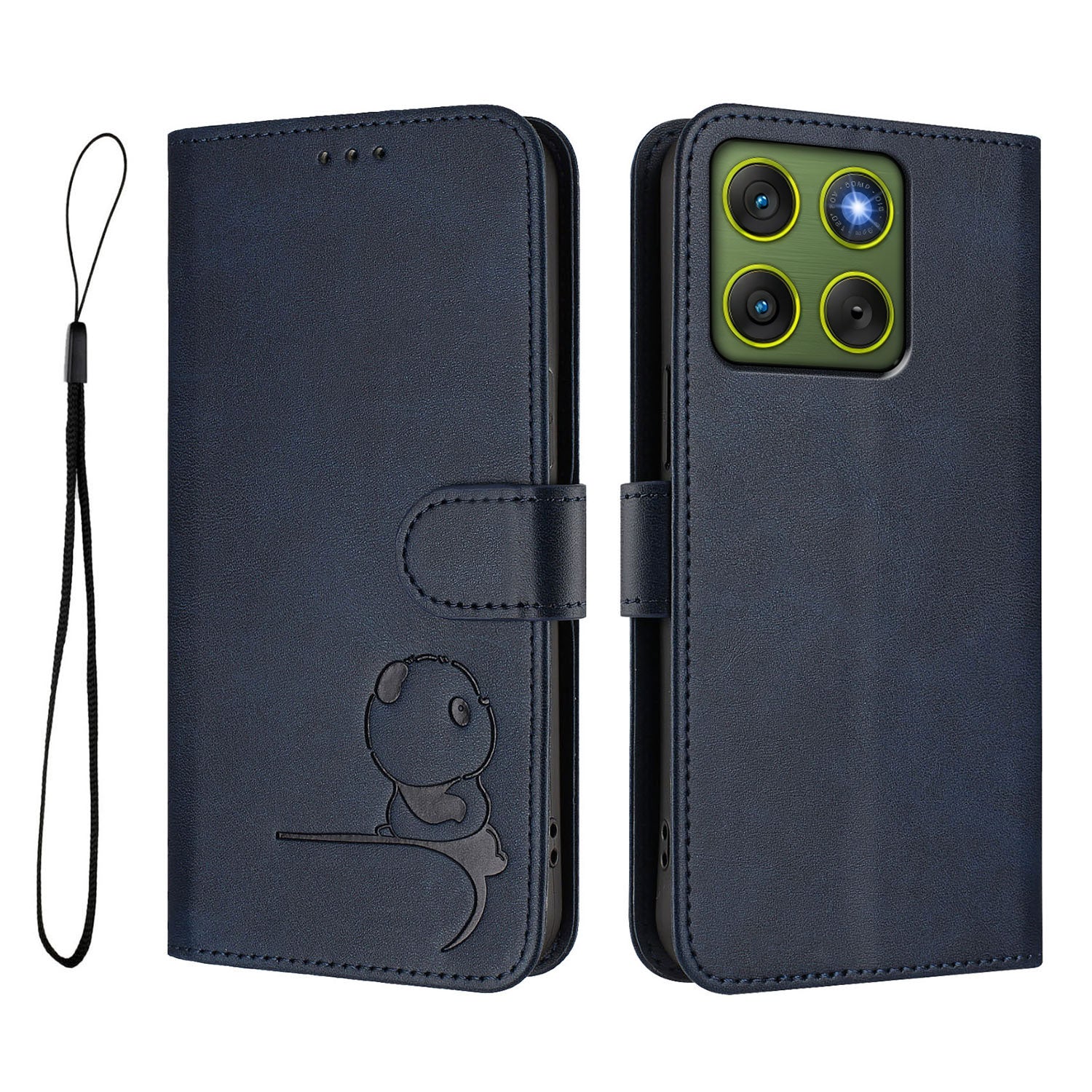 For Motorola Edge 70 5G Case Panda Imprint RFID Blocking Wallet Leather Phone Cover with Wrist Strap - Blue