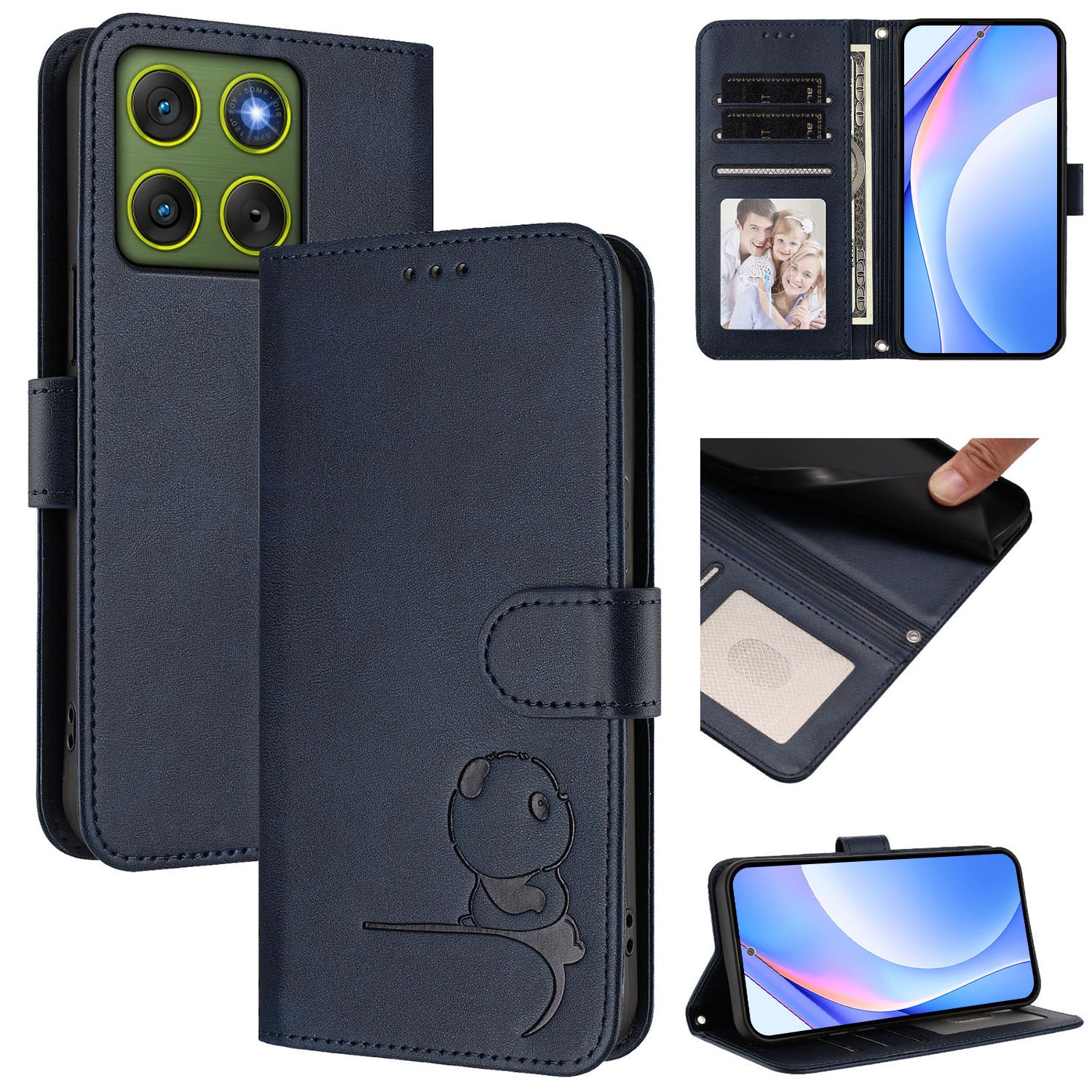 For Motorola Edge 70 5G Case Panda Imprint RFID Blocking Wallet Leather Phone Cover with Wrist Strap - Blue