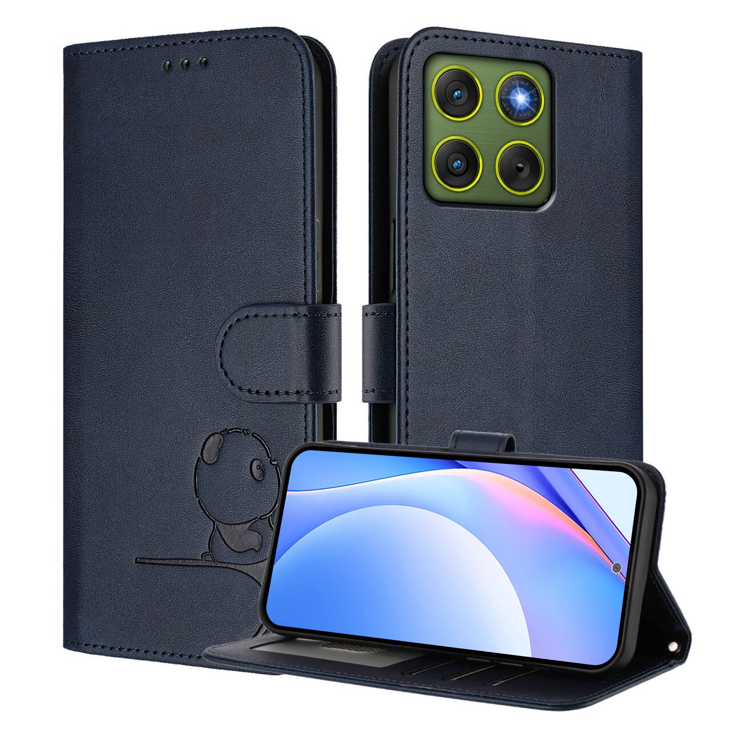 For Motorola Edge 70 5G Case Panda Imprint RFID Blocking Wallet Leather Phone Cover with Wrist Strap - Blue