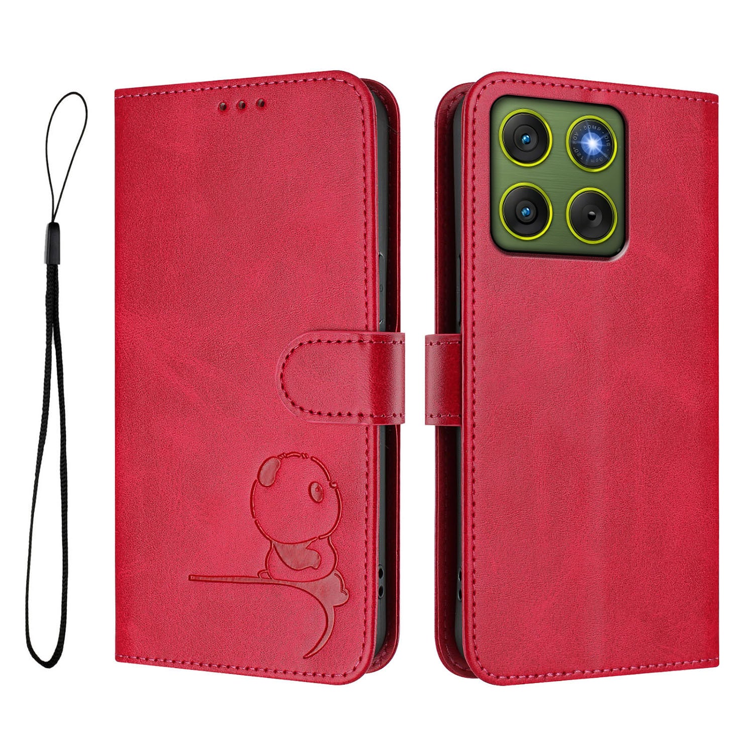For Motorola Edge 70 5G Case Panda Imprint RFID Blocking Wallet Leather Phone Cover with Wrist Strap - Rose