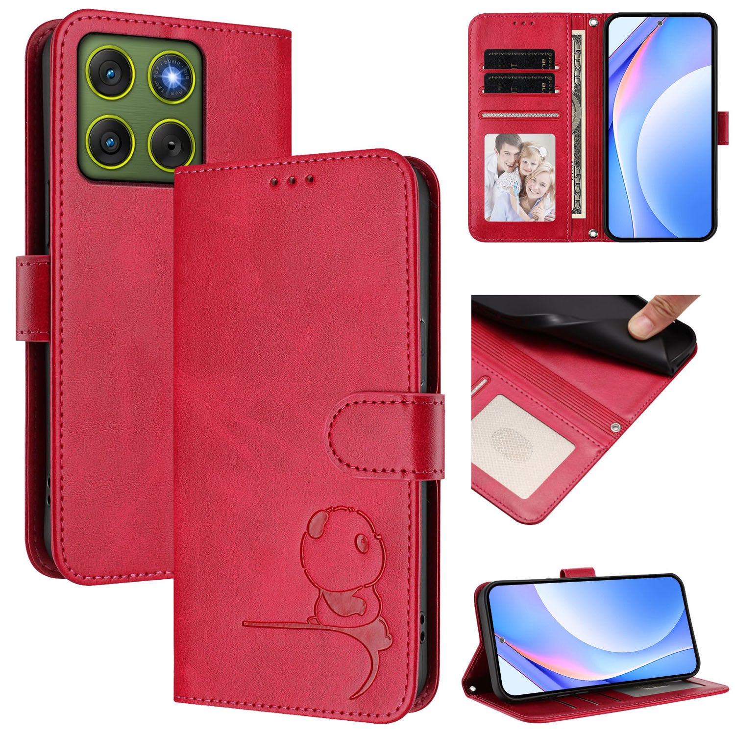For Motorola Edge 70 5G Case Panda Imprint RFID Blocking Wallet Leather Phone Cover with Wrist Strap - Rose