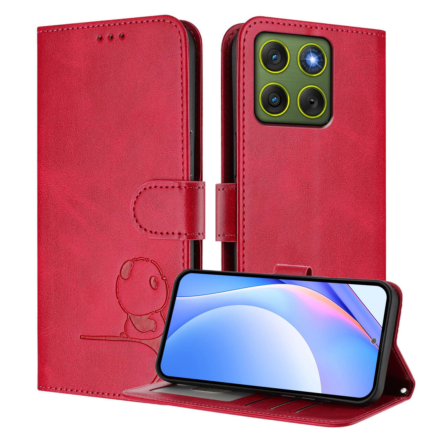 For Motorola Edge 70 5G Case Panda Imprint RFID Blocking Wallet Leather Phone Cover with Wrist Strap - Rose