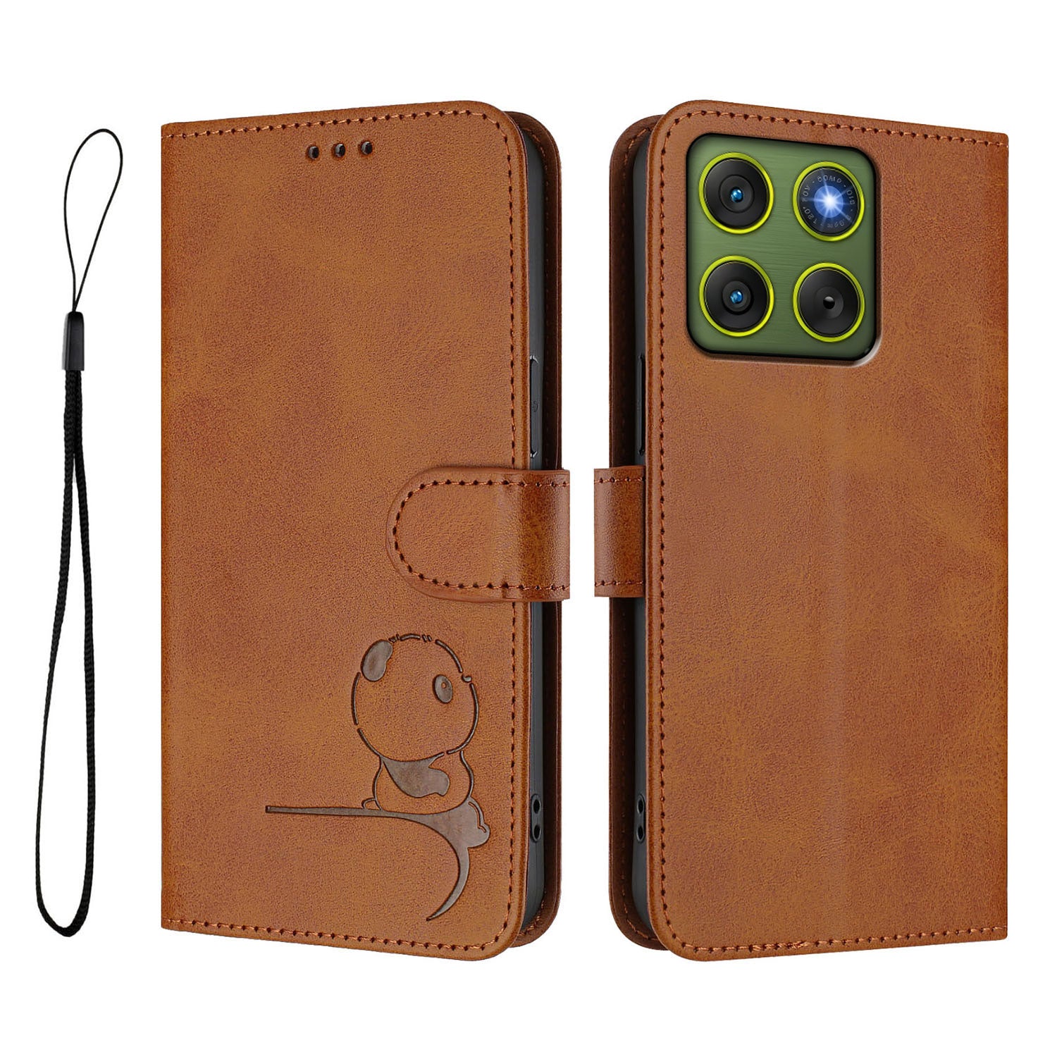 For Motorola Edge 70 5G Case Panda Imprint RFID Blocking Wallet Leather Phone Cover with Wrist Strap - Brown