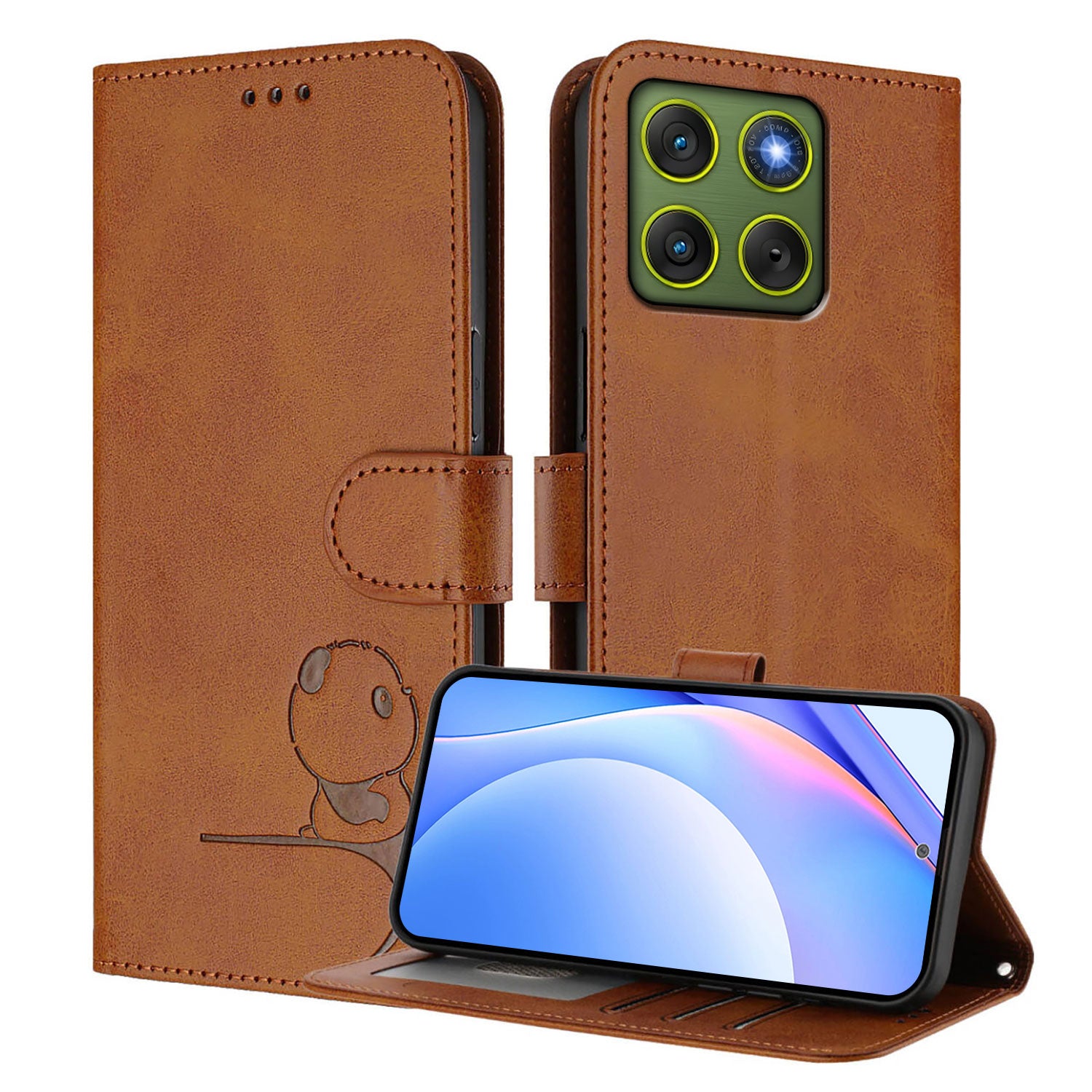 For Motorola Edge 70 5G Case Panda Imprint RFID Blocking Wallet Leather Phone Cover with Wrist Strap - Brown