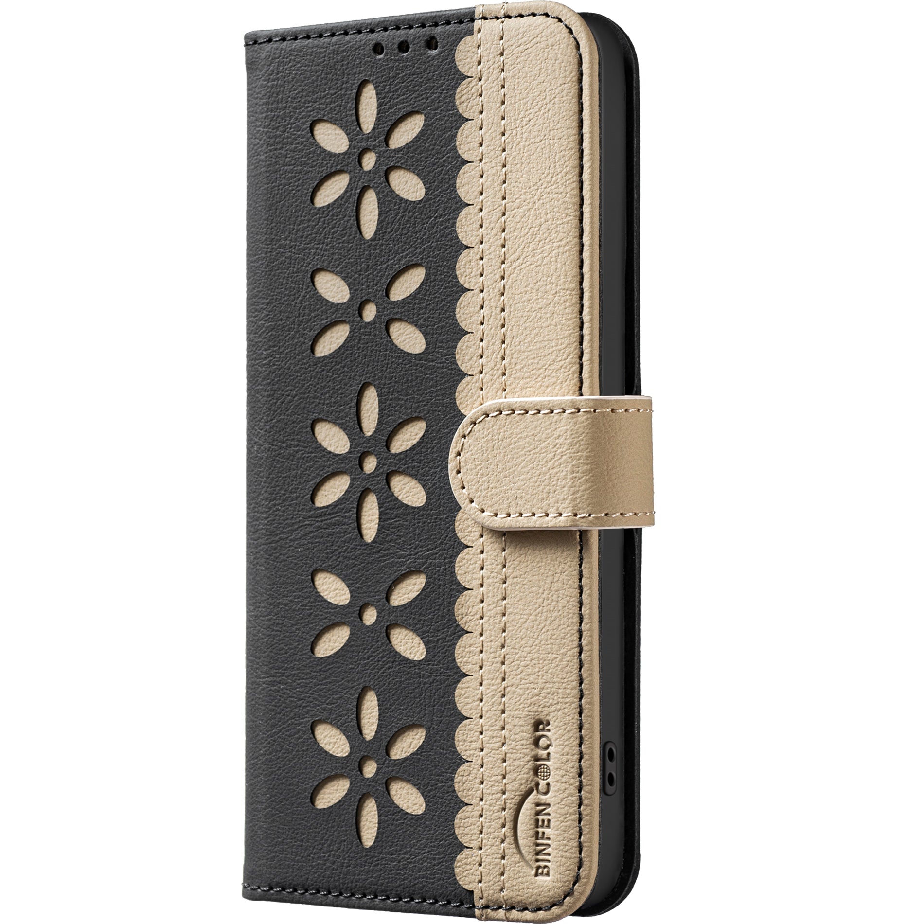 For Xiaomi Redmi Note 15 Pro 4G (Global) Leather Case BINFEN COLOR BF36 Floral Pattern Phone Cover RFID Blocking Wallet Stand - Black
