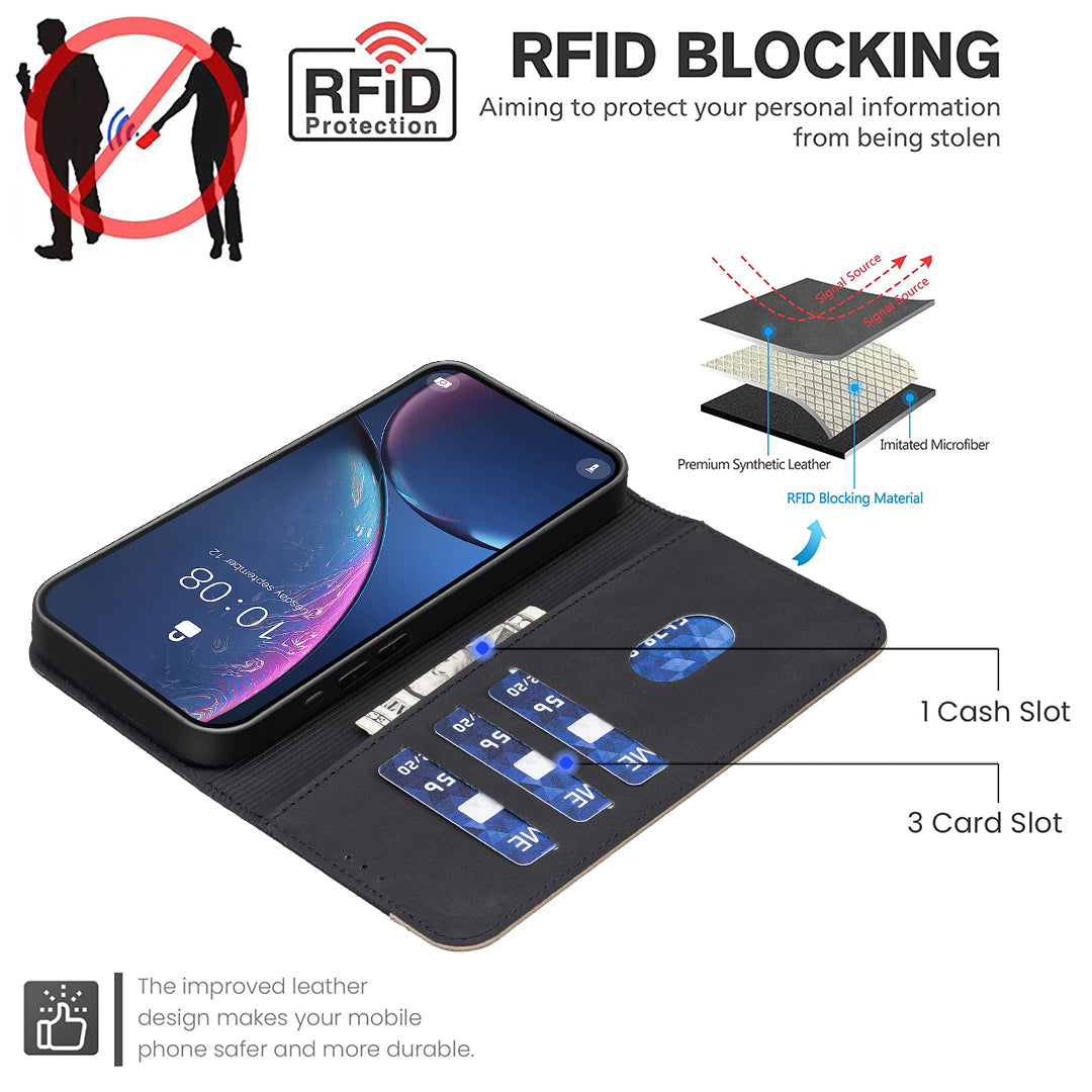 For Xiaomi Redmi Note 15 Pro 4G (Global) Leather Case BINFEN COLOR BF36 Floral Pattern Phone Cover RFID Blocking Wallet Stand - Black