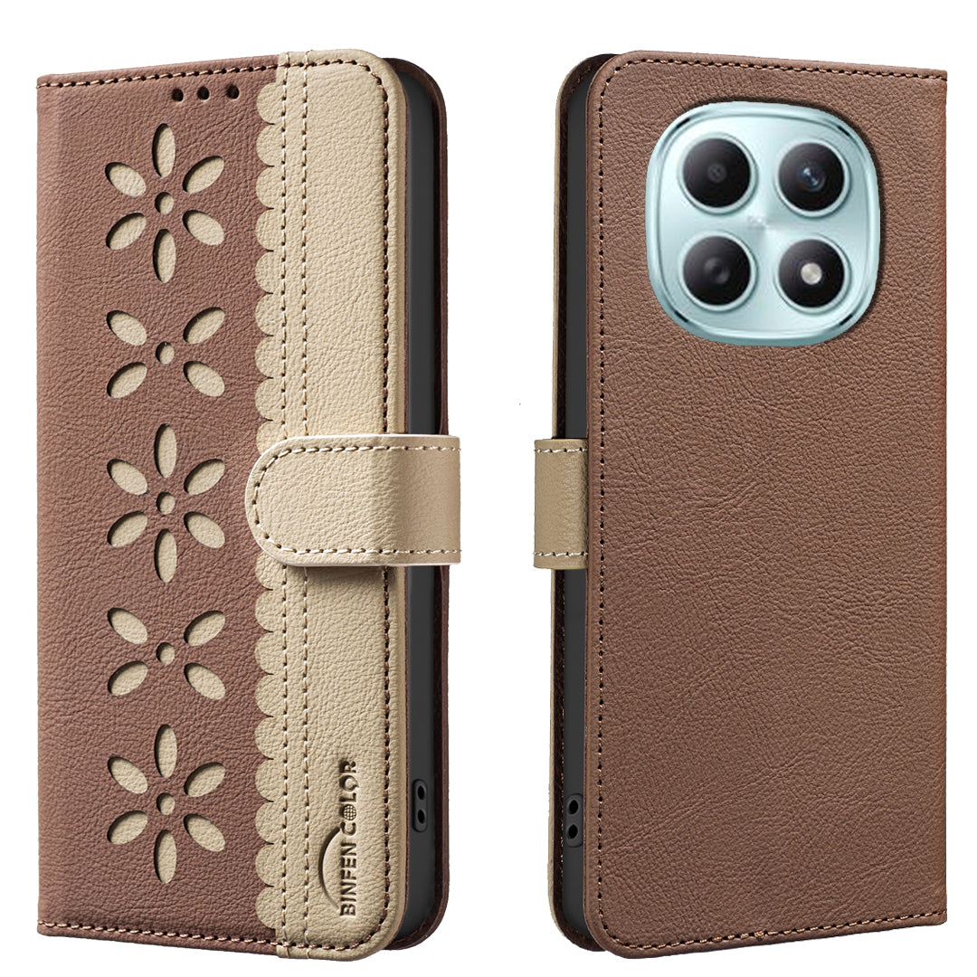 For Xiaomi Redmi Note 15 Pro 4G (Global) Leather Case BINFEN COLOR BF36 Floral Pattern Phone Cover RFID Blocking Wallet Stand - Brown