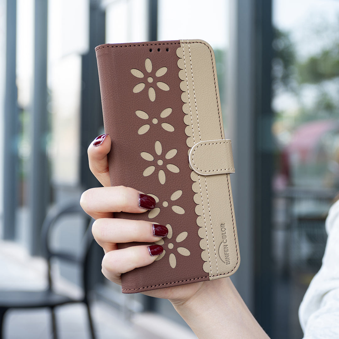 For Xiaomi Redmi Note 15 Pro 4G (Global) Leather Case BINFEN COLOR BF36 Floral Pattern Phone Cover RFID Blocking Wallet Stand - Brown