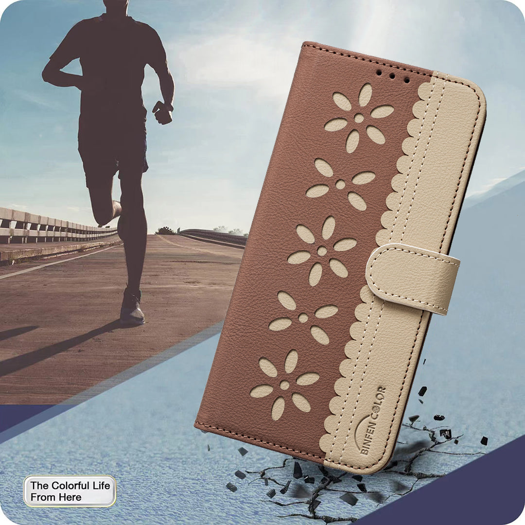 For Xiaomi Redmi Note 15 Pro 4G (Global) Leather Case BINFEN COLOR BF36 Floral Pattern Phone Cover RFID Blocking Wallet Stand - Brown