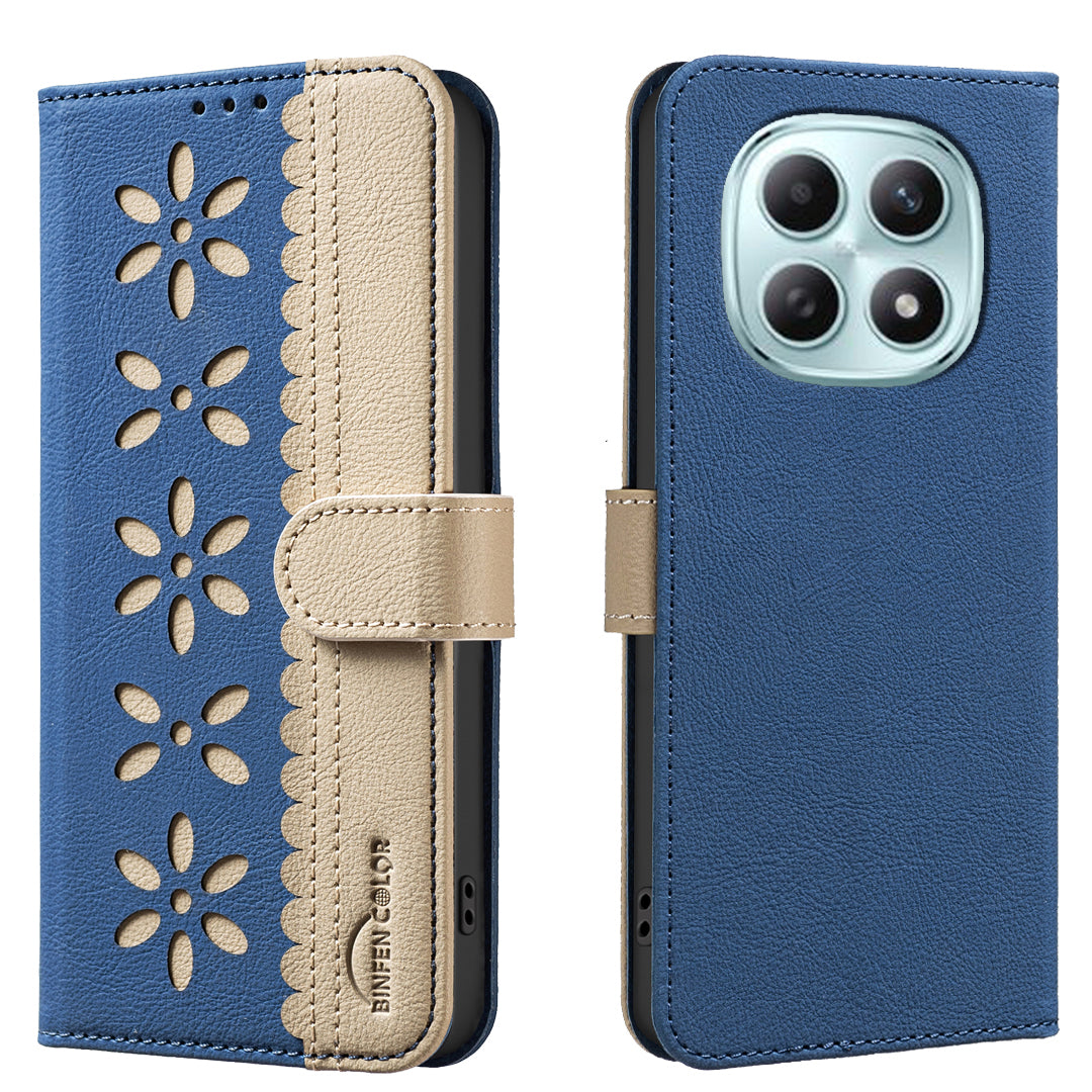 For Xiaomi Redmi Note 15 Pro 4G (Global) Leather Case BINFEN COLOR BF36 Floral Pattern Phone Cover RFID Blocking Wallet Stand - Dark Blue