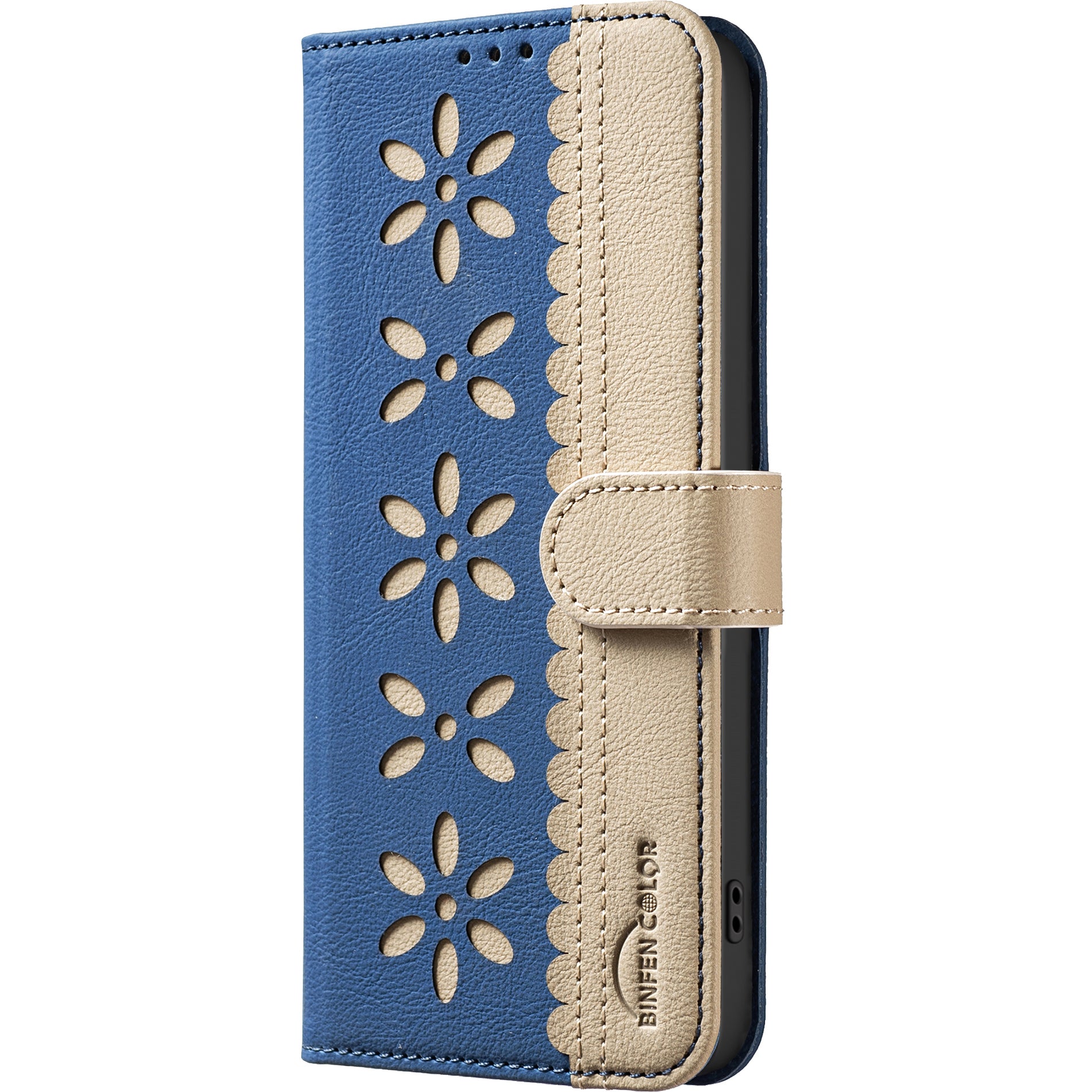 For Xiaomi Redmi Note 15 Pro 4G (Global) Leather Case BINFEN COLOR BF36 Floral Pattern Phone Cover RFID Blocking Wallet Stand - Dark Blue