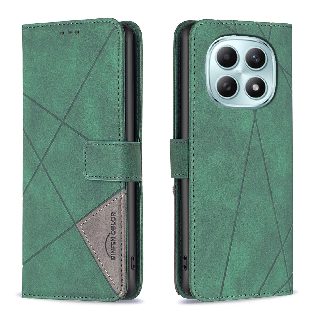 For Xiaomi Redmi Note 15 Pro 4G (Global) Phone Case BINFEN COLOR Wallet Stand Geometry Imprinted Leather Cover - Green