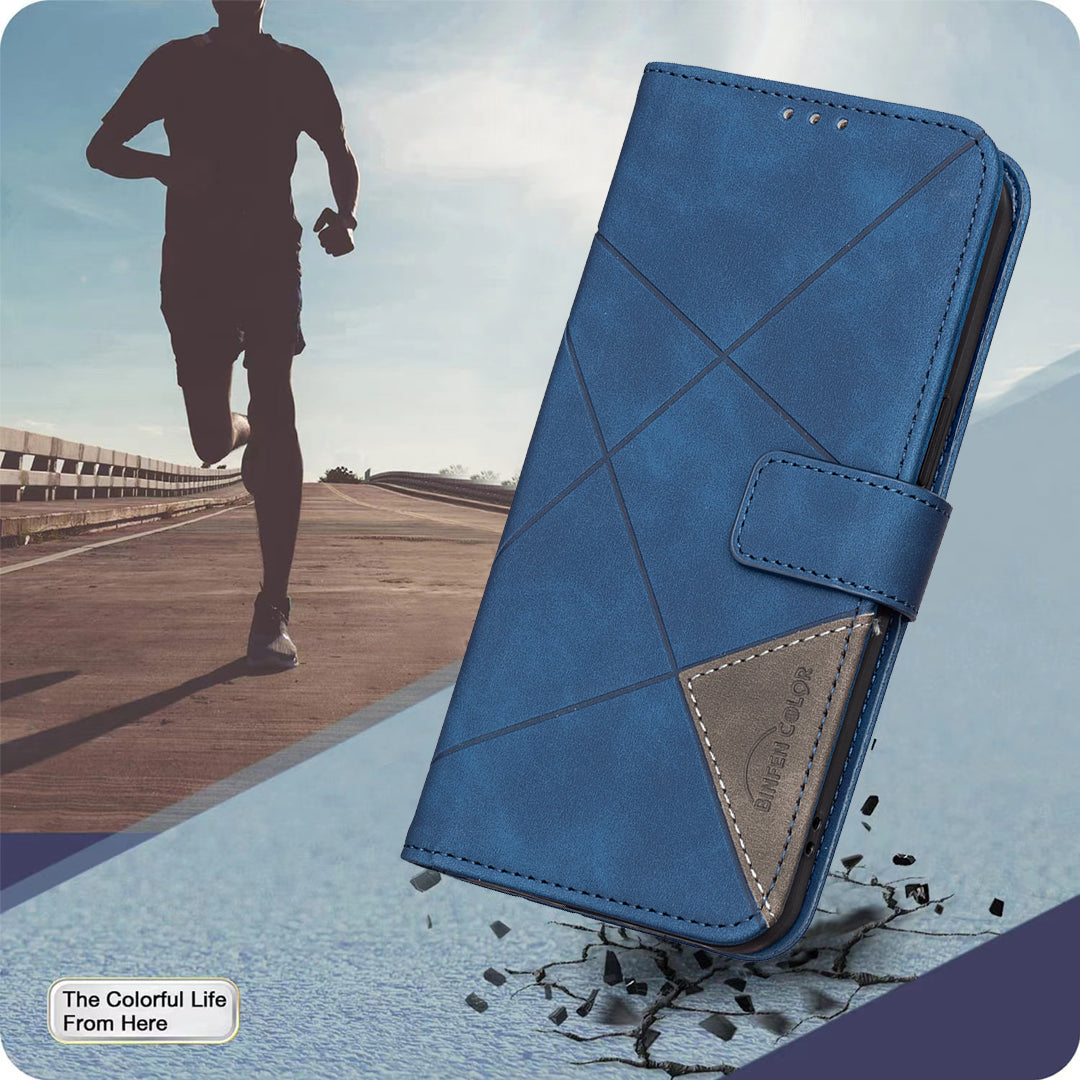 For Xiaomi Redmi Note 15 Pro 4G (Global) Phone Case BINFEN COLOR Wallet Stand Geometry Imprinted Leather Cover - Blue