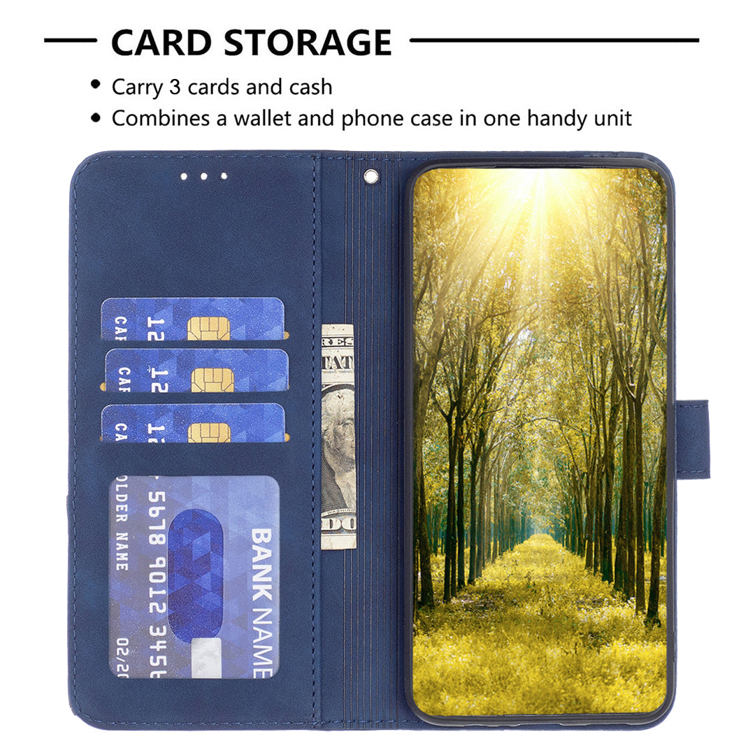 For Xiaomi Redmi Note 15 Pro 4G (Global) Phone Case BINFEN COLOR Wallet Stand Geometry Imprinted Leather Cover - Blue