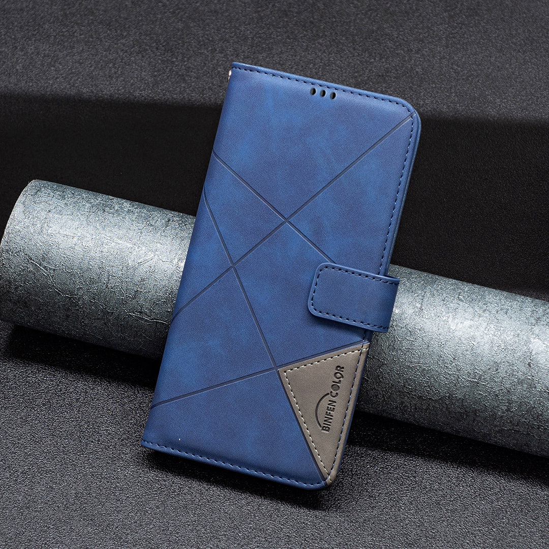 For Xiaomi Redmi Note 15 Pro 4G (Global) Phone Case BINFEN COLOR Wallet Stand Geometry Imprinted Leather Cover - Blue