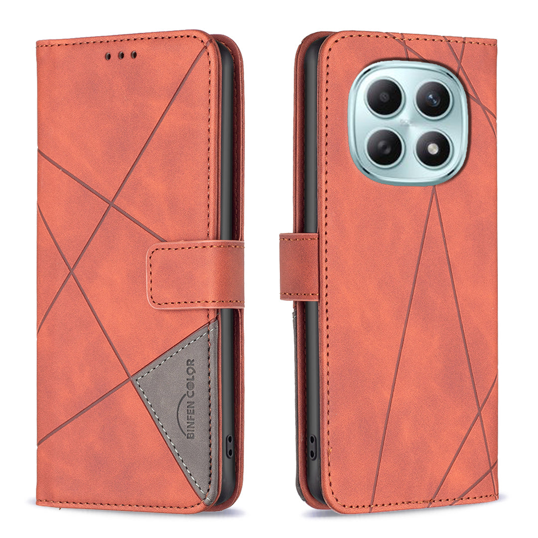 For Xiaomi Redmi Note 15 Pro 4G (Global) Phone Case BINFEN COLOR Wallet Stand Geometry Imprinted Leather Cover - Brown