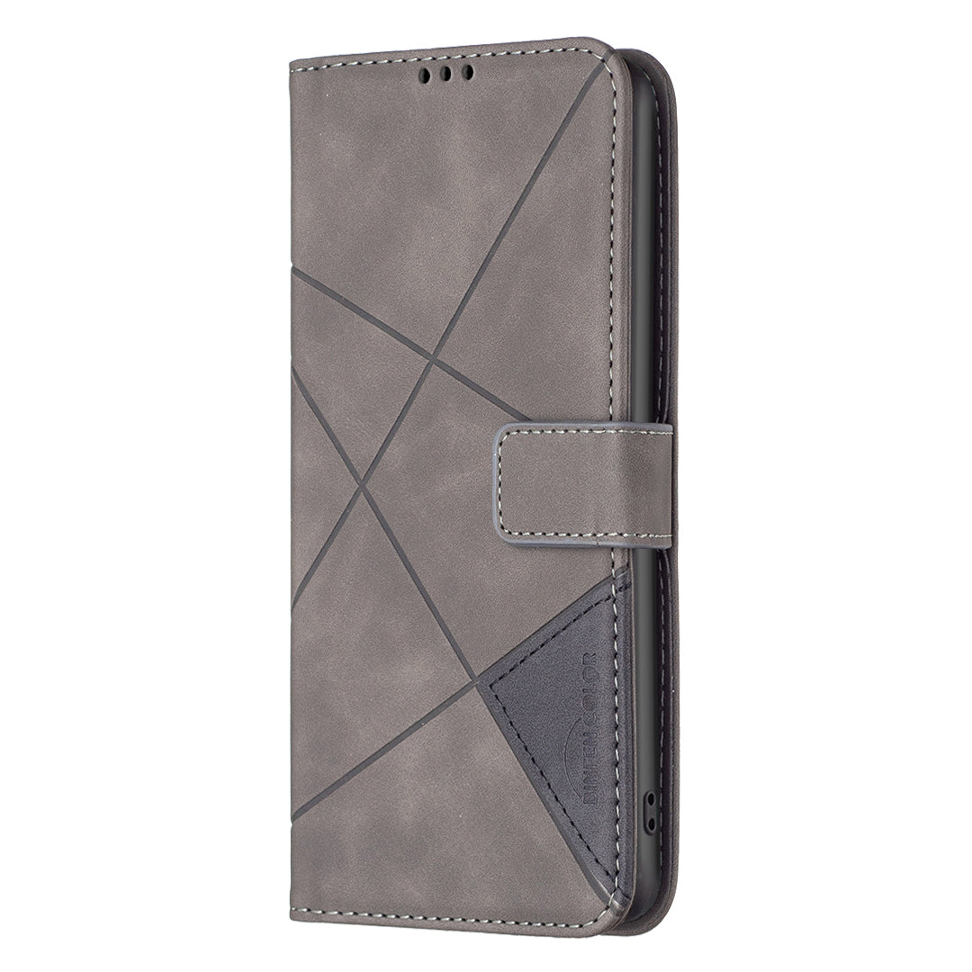 For Xiaomi Redmi Note 15 Pro 4G (Global) Phone Case BINFEN COLOR Wallet Stand Geometry Imprinted Leather Cover - Grey