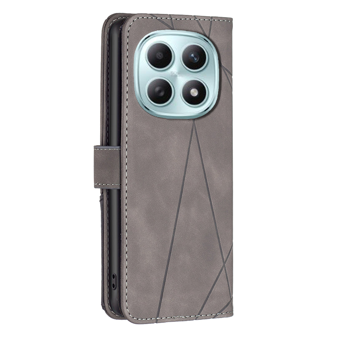 For Xiaomi Redmi Note 15 Pro 4G (Global) Phone Case BINFEN COLOR Wallet Stand Geometry Imprinted Leather Cover - Grey