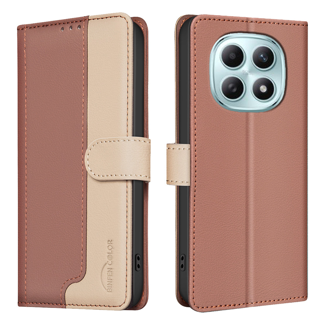 For Xiaomi Redmi Note 15 Pro 4G (Global) Leather Case BINFEN COLOR Splicing Color RFID Blocking Wallet Stand Phone Cover - Brown