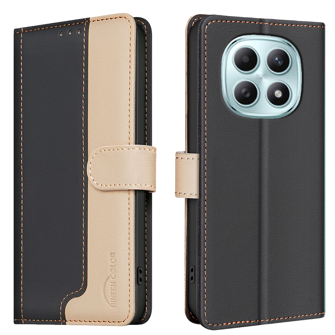 For Xiaomi Redmi Note 15 Pro 4G (Global) Leather Case BINFEN COLOR Splicing Color RFID Blocking Wallet Stand Phone Cover - Black