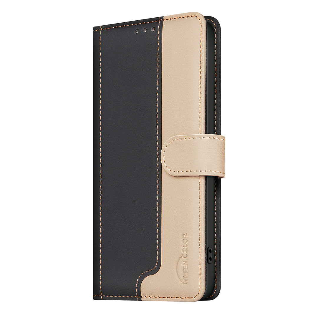 For Xiaomi Redmi Note 15 Pro 4G (Global) Leather Case BINFEN COLOR Splicing Color RFID Blocking Wallet Stand Phone Cover - Black