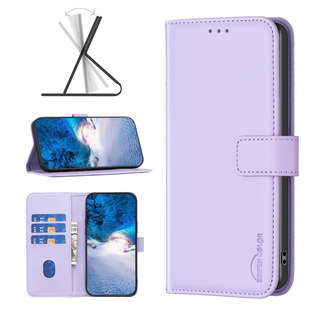 For Xiaomi Redmi Note 15 Pro 4G (Global) Phone Case BINFEN COLOR BF17 Wallet Folio Flip Leather Cover - Purple