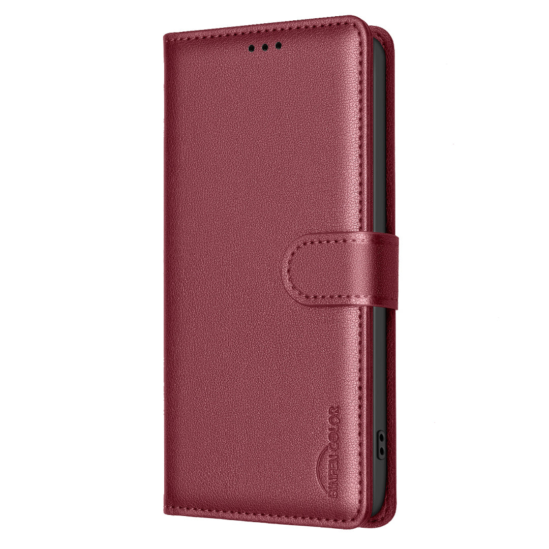For Xiaomi Redmi Note 15 Pro 4G (Global) Leather Case BINFEN COLOR BF32 Wallet RFID Blocking Phone Cover - Red