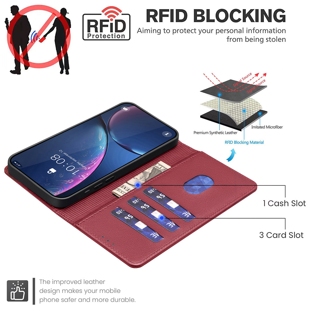 For Xiaomi Redmi Note 15 Pro 4G (Global) Leather Case BINFEN COLOR BF32 Wallet RFID Blocking Phone Cover - Red