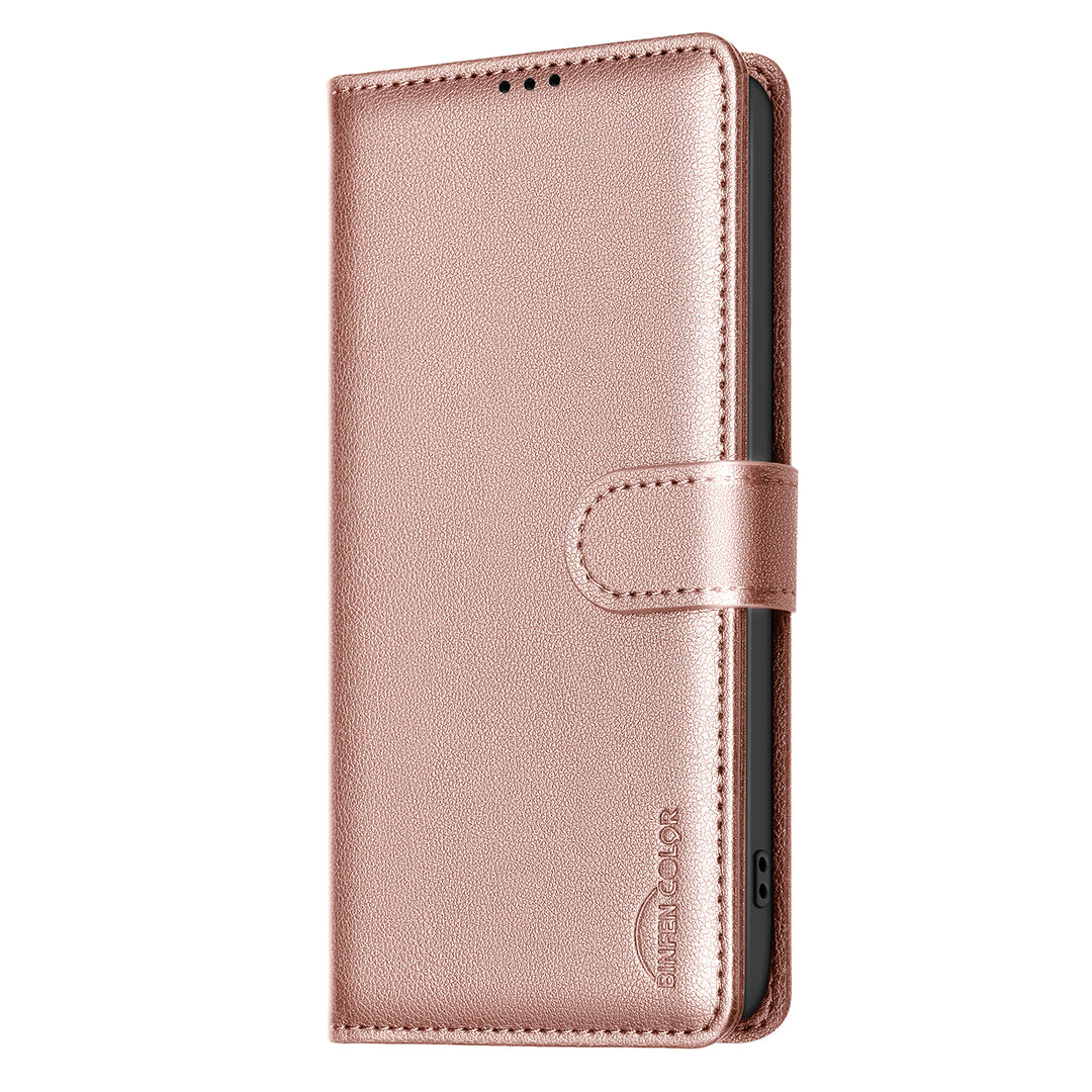 For Xiaomi Redmi Note 15 Pro 4G (Global) Leather Case BINFEN COLOR BF32 Wallet RFID Blocking Phone Cover - Rose Gold