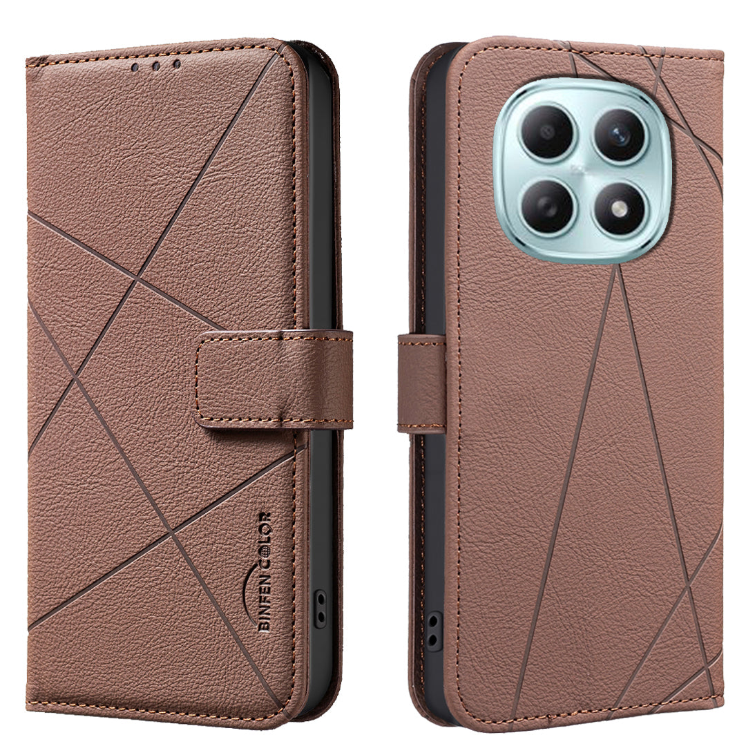 For Xiaomi Redmi Note 15 Pro 4G (Global) Case BINFEN COLOR BF35 Geometry Imprinted Leather Phone Cover RFID Blocking Wallet Stand - Brown