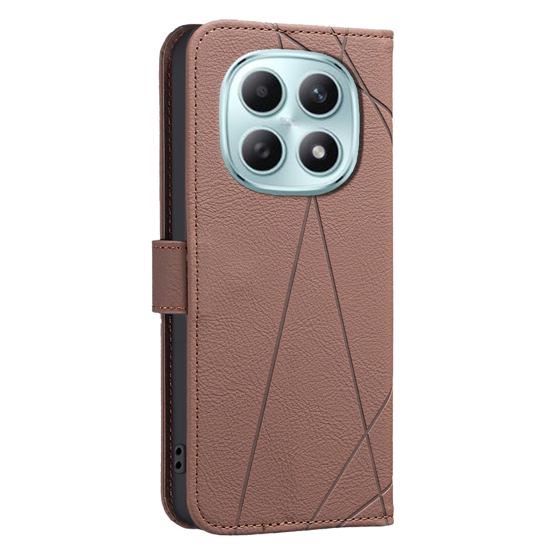 For Xiaomi Redmi Note 15 Pro 4G (Global) Case BINFEN COLOR BF35 Geometry Imprinted Leather Phone Cover RFID Blocking Wallet Stand - Brown