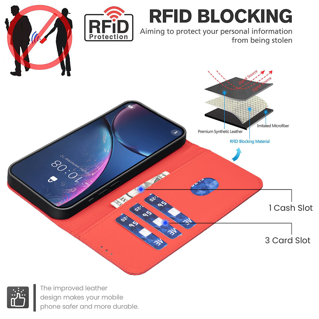 For Xiaomi Redmi Note 15 Pro 4G (Global) Case BINFEN COLOR BF35 Geometry Imprinted Leather Phone Cover RFID Blocking Wallet Stand - Red
