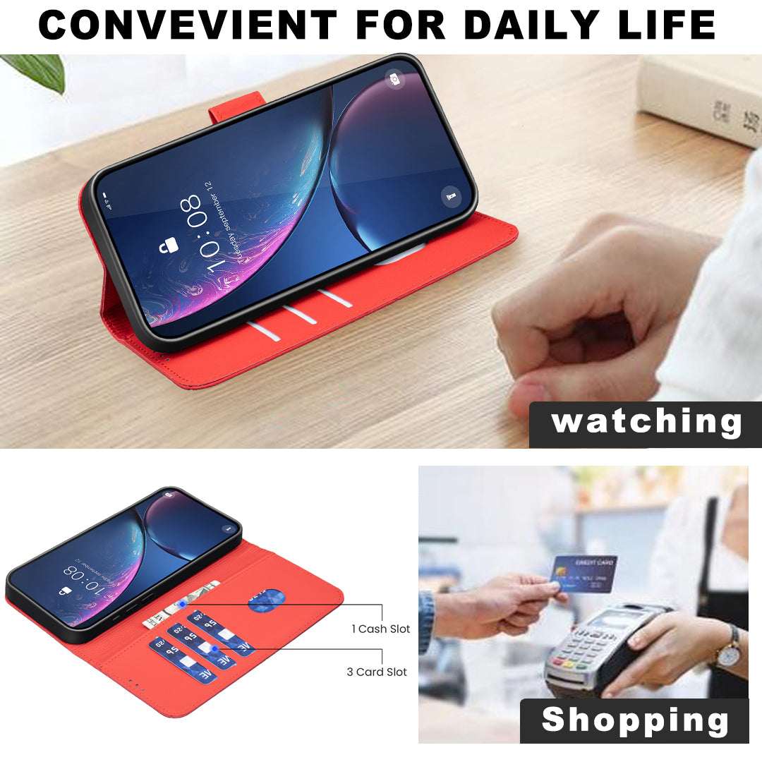 For Xiaomi Redmi Note 15 Pro 4G (Global) Case BINFEN COLOR BF35 Geometry Imprinted Leather Phone Cover RFID Blocking Wallet Stand - Red
