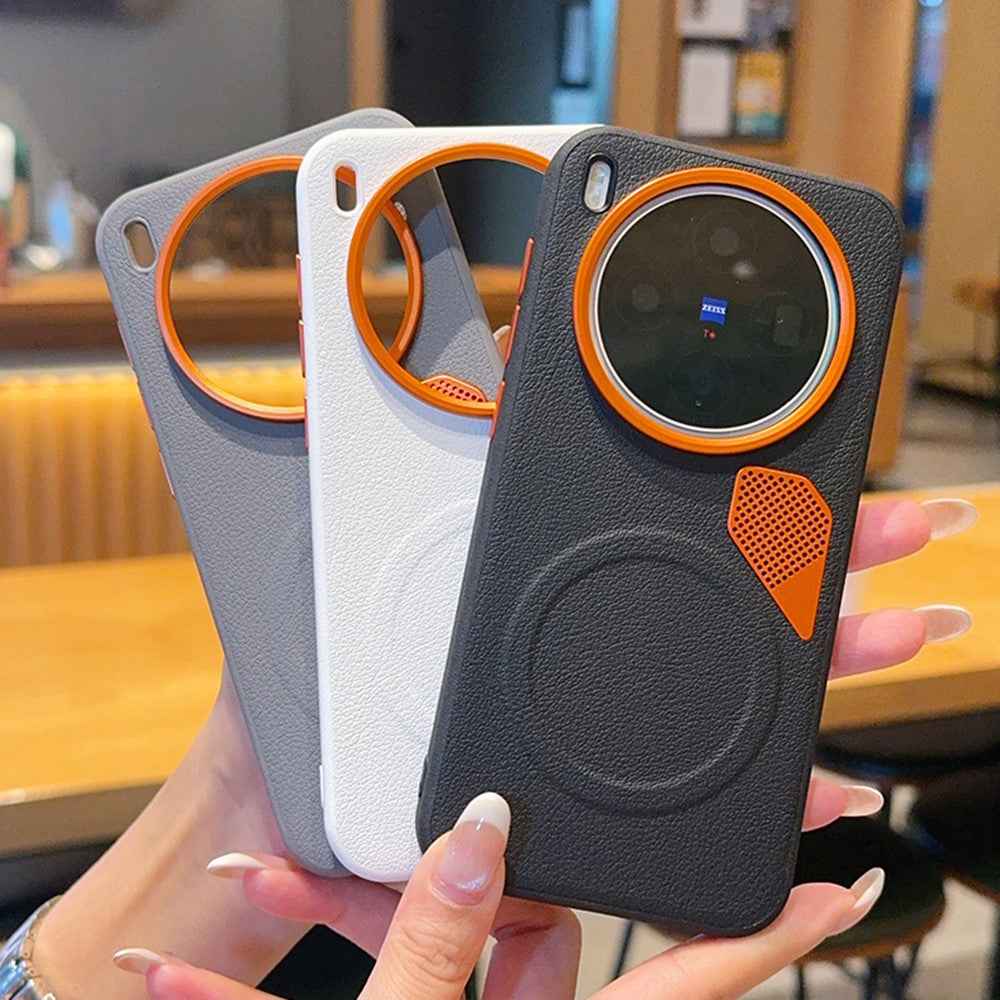 For vivo X300 5G Magnetic Case Leather Coated PC + TPU Phone Cover with Heat Dissipation Sheet - Black