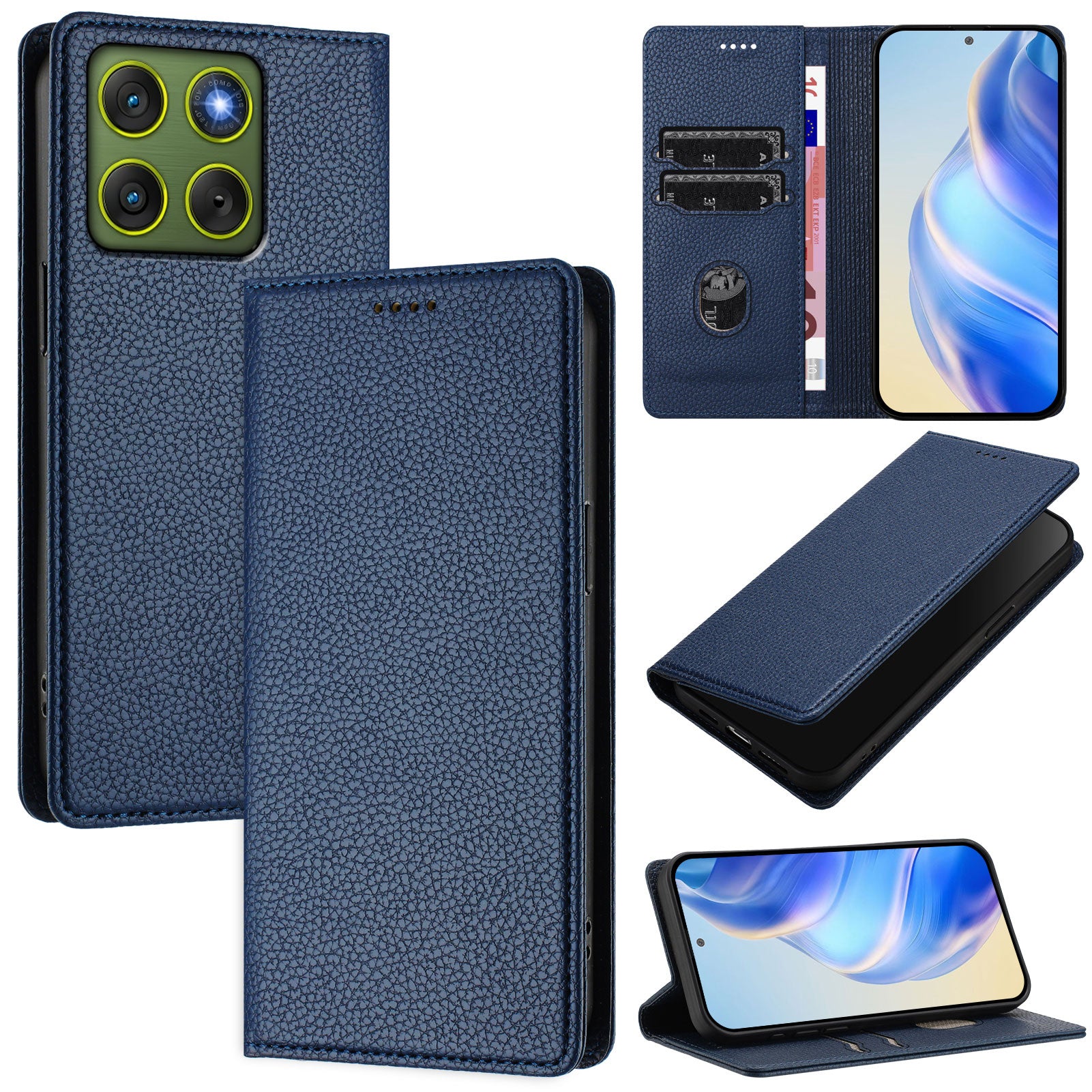 For Motorola Edge 70 5G Wallet Case RFID Blocking Litchi Texture Leather Mobile Cover - Dark Blue