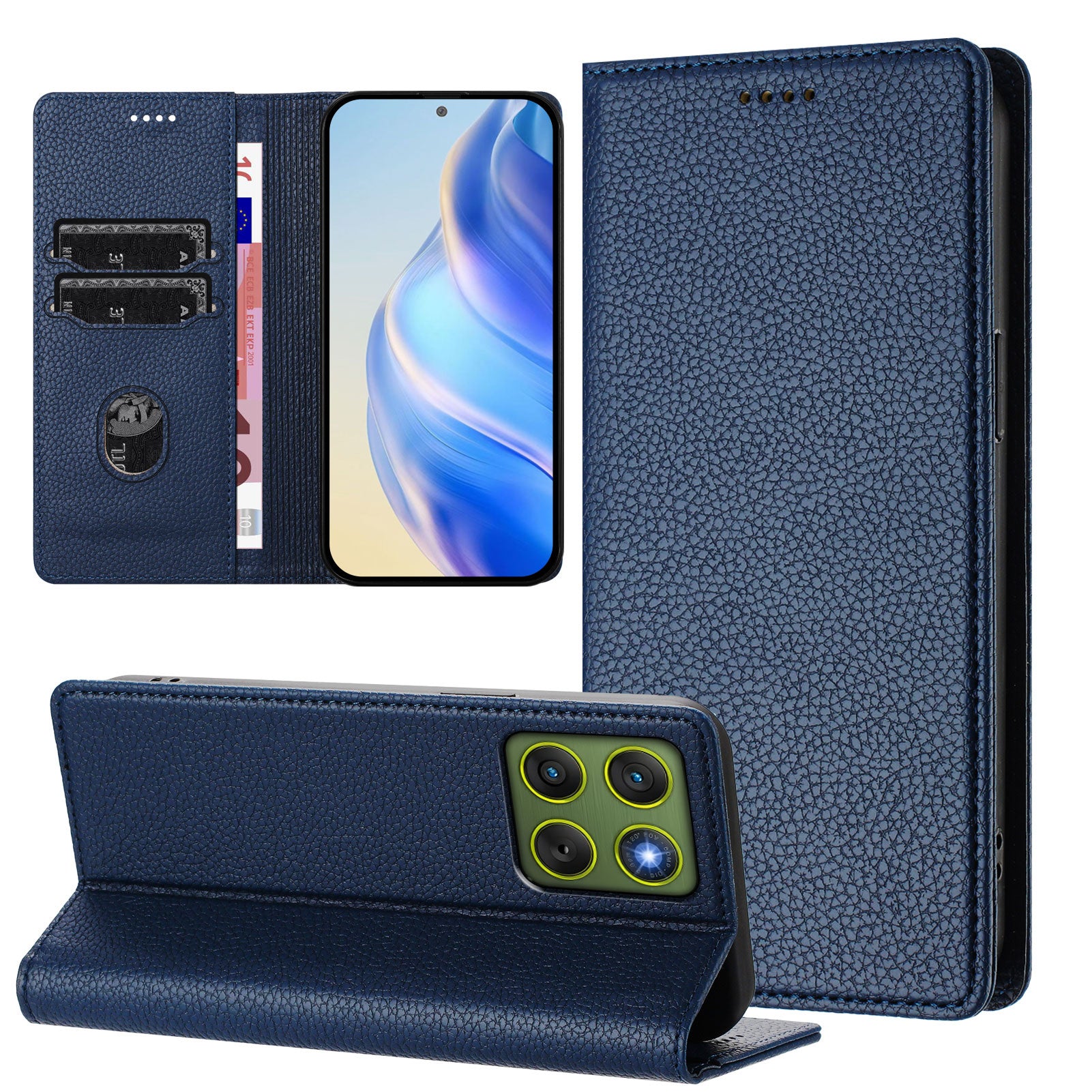 For Motorola Edge 70 5G Wallet Case RFID Blocking Litchi Texture Leather Mobile Cover - Dark Blue