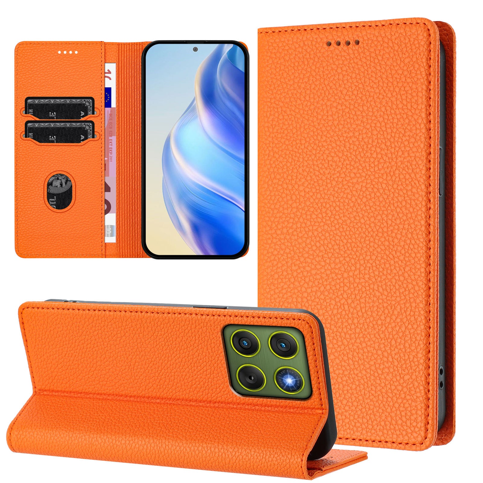 For Motorola Edge 70 5G Wallet Case RFID Blocking Litchi Texture Leather Mobile Cover - Orange