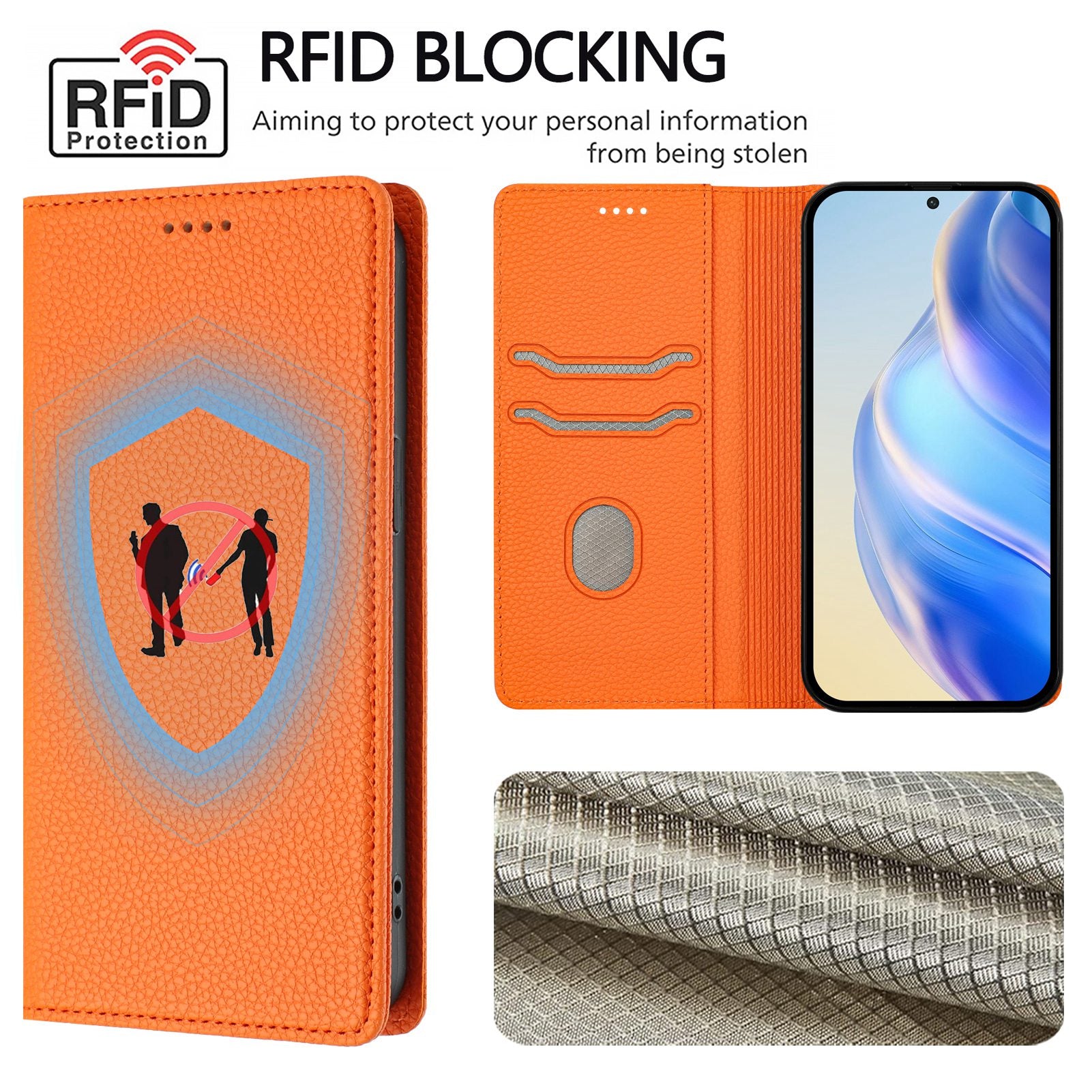 For Motorola Edge 70 5G Wallet Case RFID Blocking Litchi Texture Leather Mobile Cover - Orange