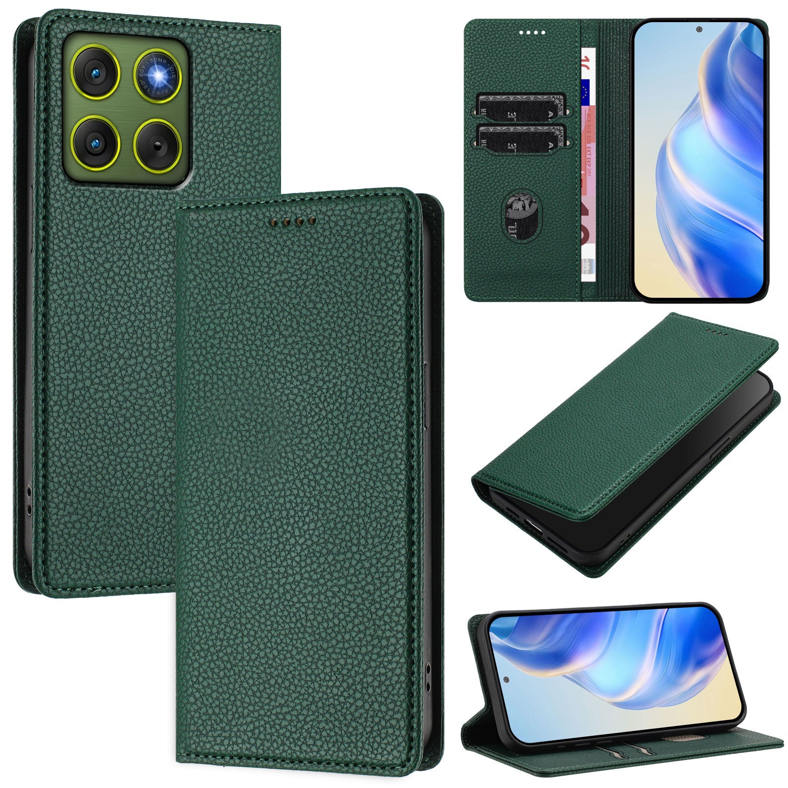 For Motorola Edge 70 5G Wallet Case RFID Blocking Litchi Texture Leather Mobile Cover - Dark Green