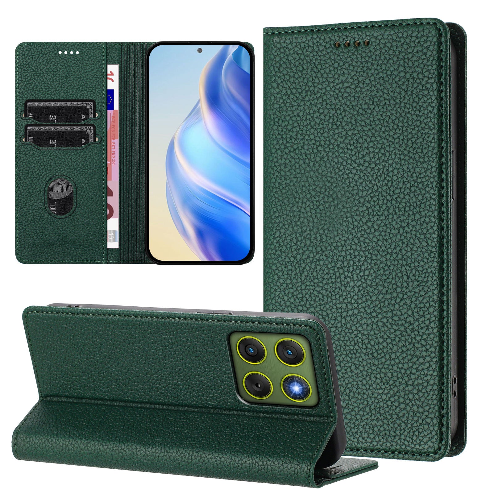 For Motorola Edge 70 5G Wallet Case RFID Blocking Litchi Texture Leather Mobile Cover - Dark Green