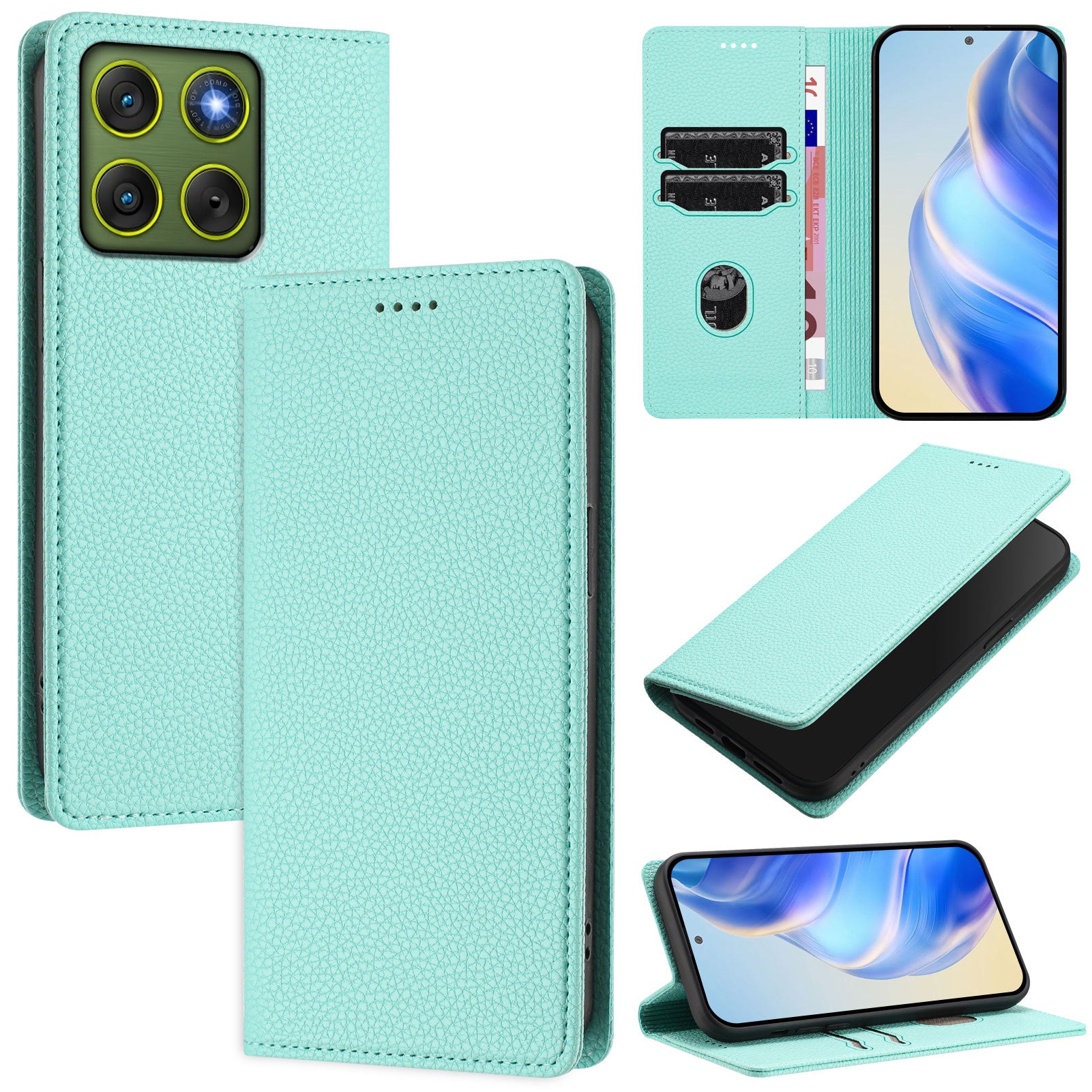 For Motorola Edge 70 5G Wallet Case RFID Blocking Litchi Texture Leather Mobile Cover - Mint Green