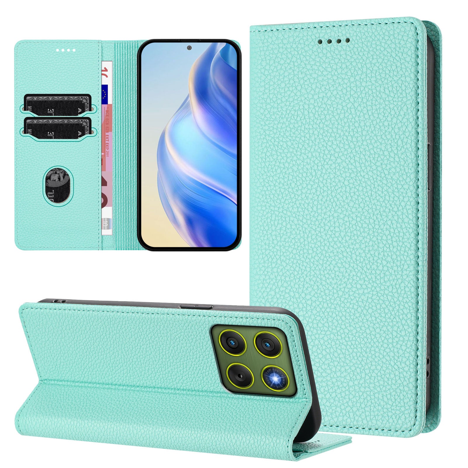 For Motorola Edge 70 5G Wallet Case RFID Blocking Litchi Texture Leather Mobile Cover - Mint Green
