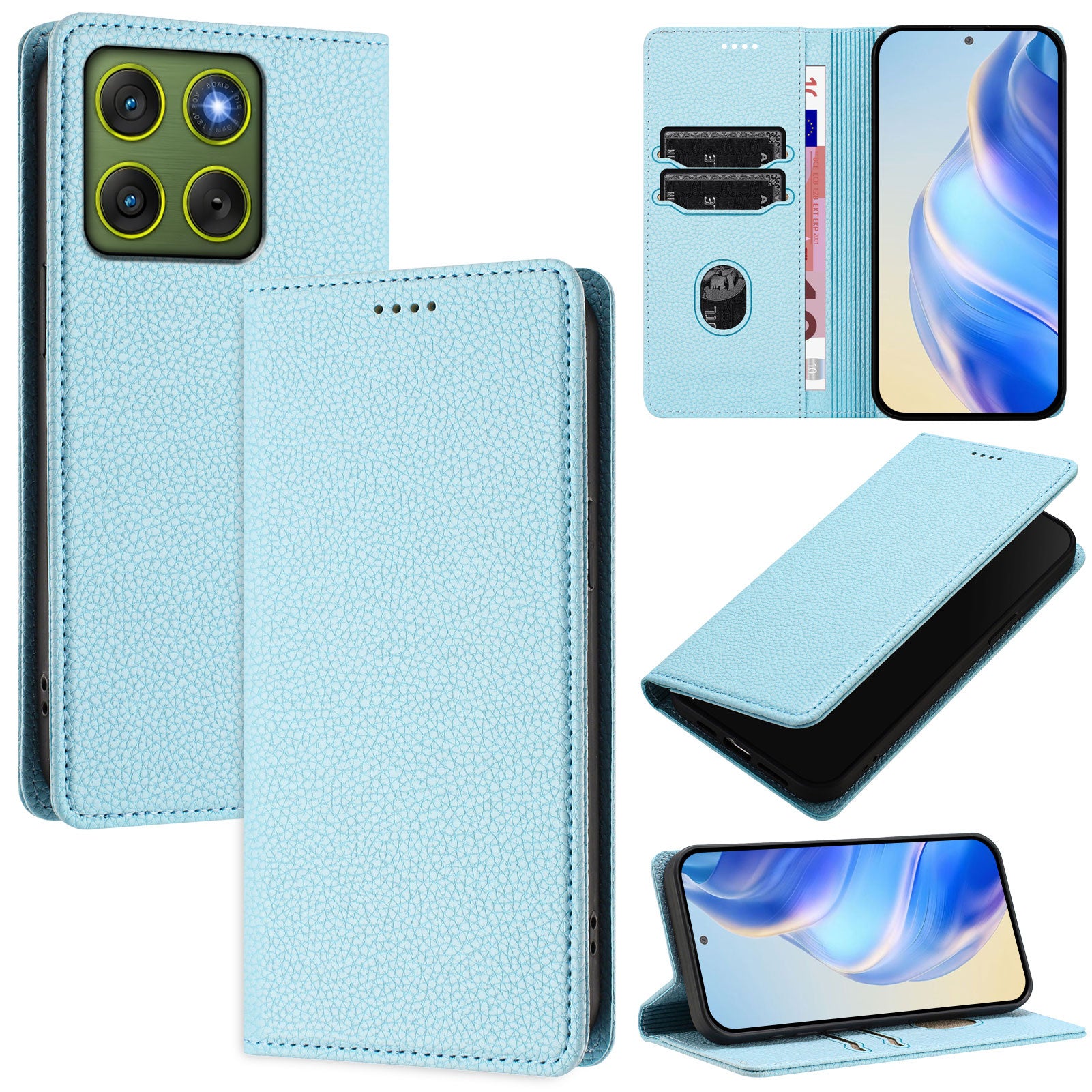 For Motorola Edge 70 5G Wallet Case RFID Blocking Litchi Texture Leather Mobile Cover - Baby Blue