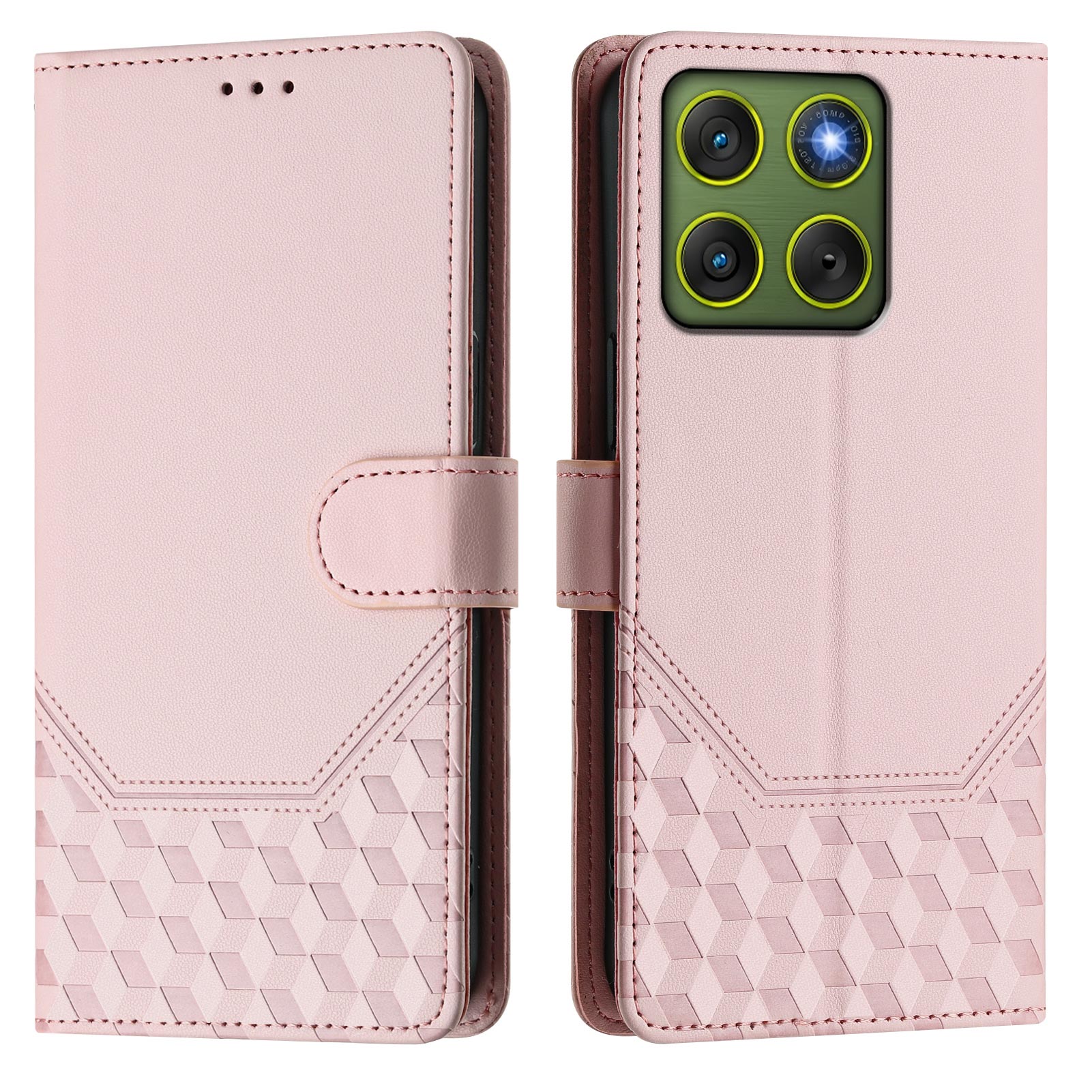 For Motorola Edge 70 5G Case Imprinted Honeycomb RFID Blocking Leather Phone Cover with Strap - Pink