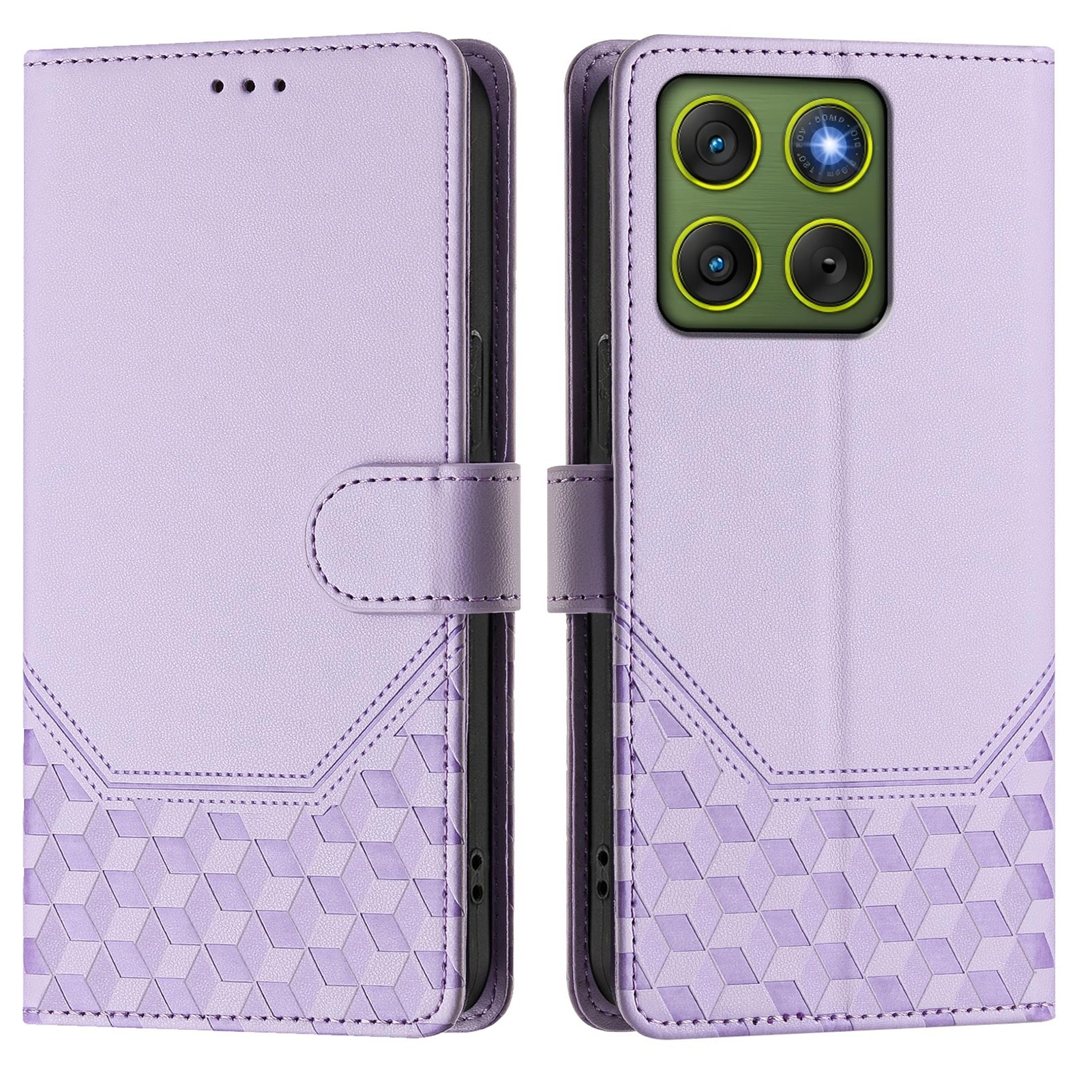 For Motorola Edge 70 5G Case Imprinted Honeycomb RFID Blocking Leather Phone Cover with Strap - Light Purple